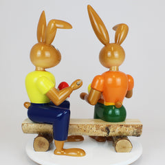 Large Easter Bunny Painter Couple on Bench