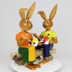 Large Easter Bunny Painter Couple on Bench