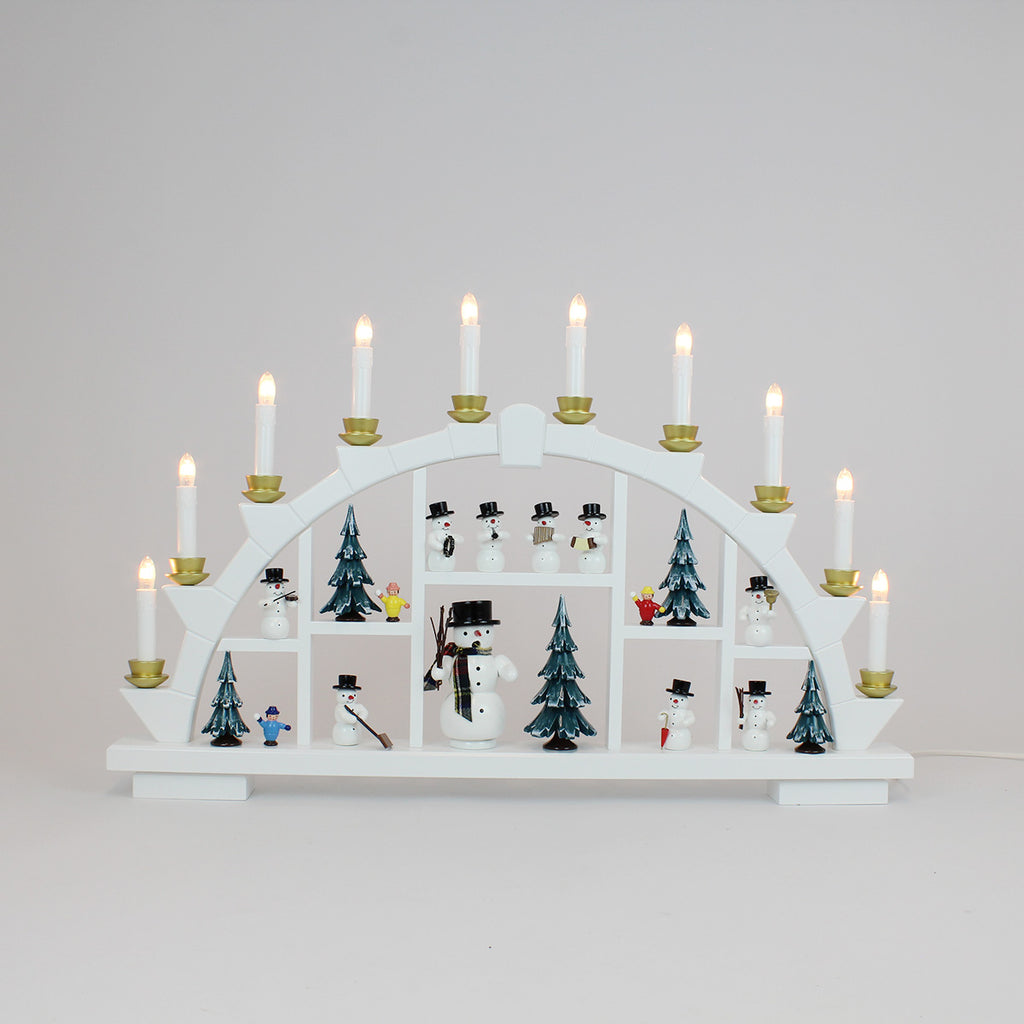 Electric Light Arch with 10 Candles and Snowmen – White (Corded)