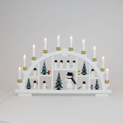 Electric Light Arch with 10 Candles and Snowmen – White (Corded)