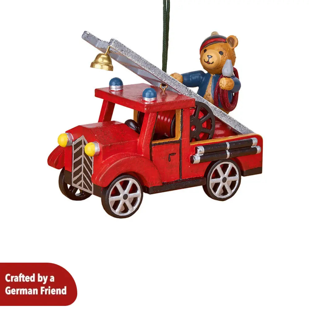 Ornament Teddy On A Fire Engine