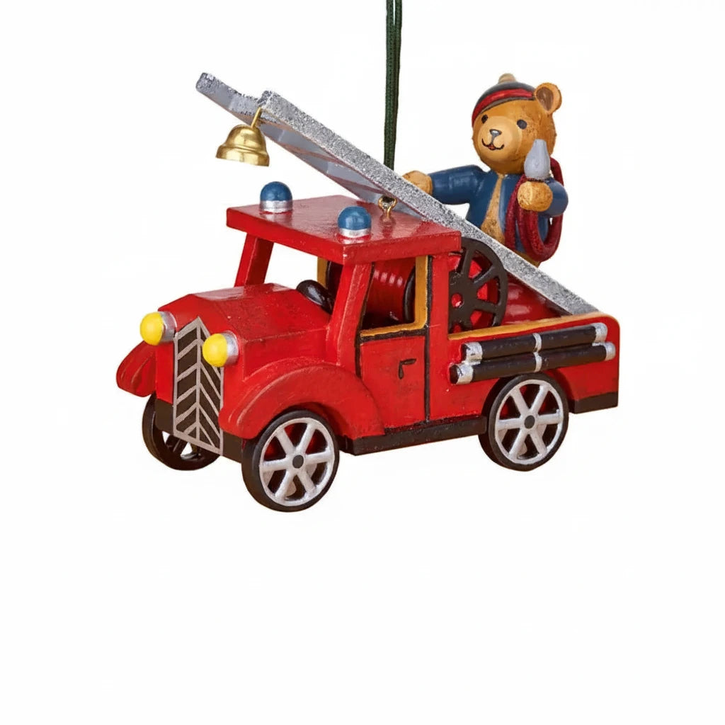 Ornament Teddy On A Fire Engine