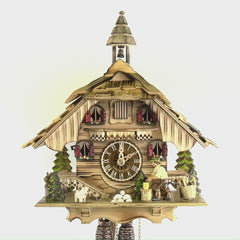 Traditional Cuckoo Clock Natural Wood Chalet with Woodchopper