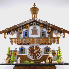 8-Day Traditional Cuckoo Clock White Chalet with Woodchopper