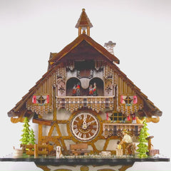 Quartz Cuckoo Clock Black Forest Chalet with Music and Dancers