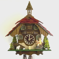 Traditional Black Forest Cuckoo Clock with Girl on Rocking Horse