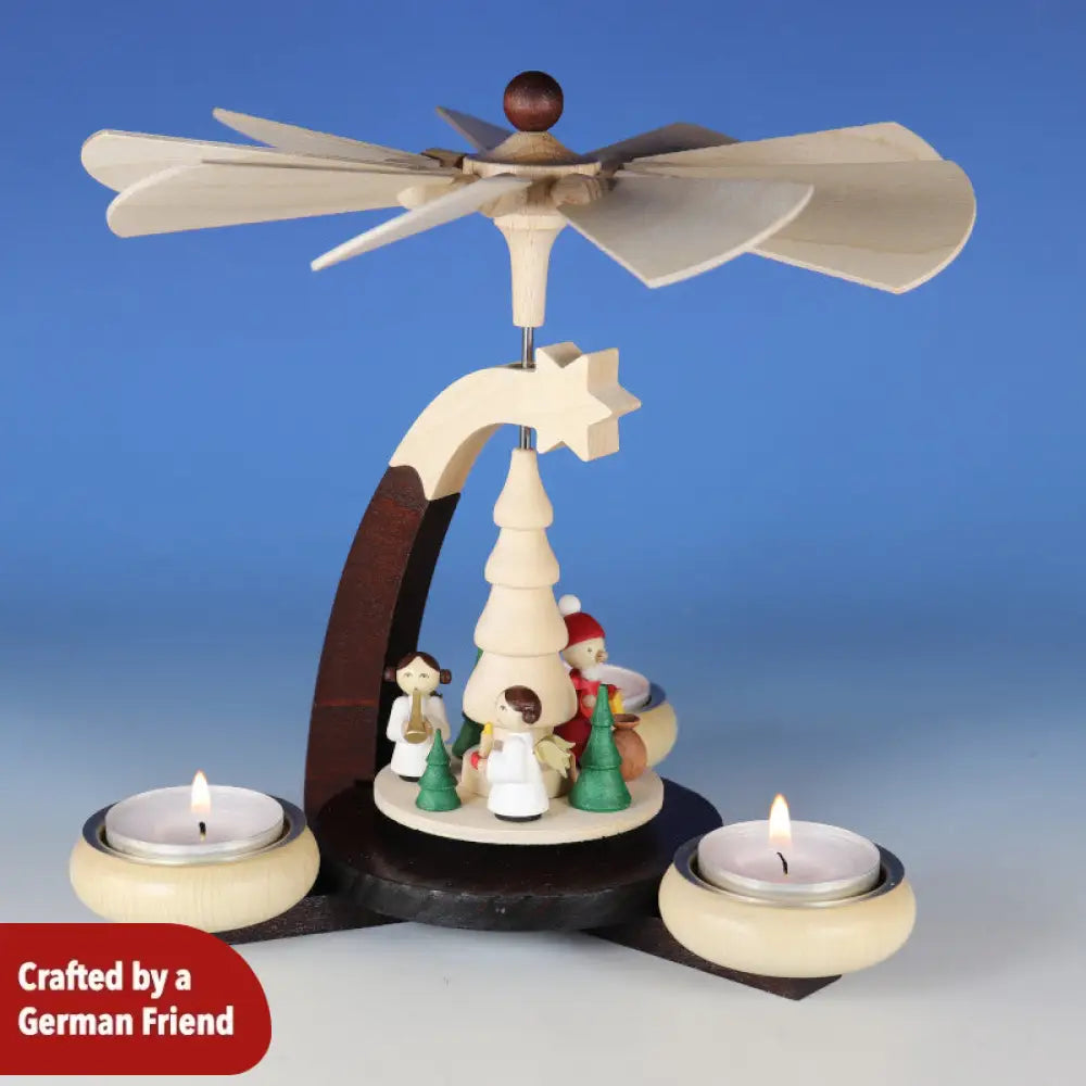 Tealight Pyramid Santa Claus With Angels Natural