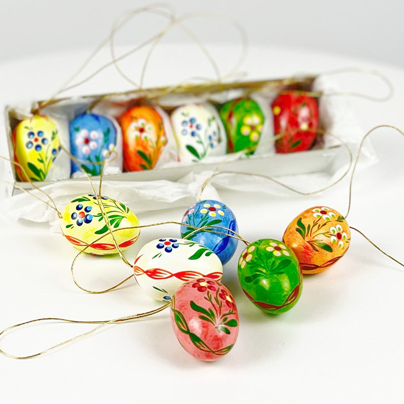 Easter eggs with dotted flowers, 1.38 inch (Set of 6)